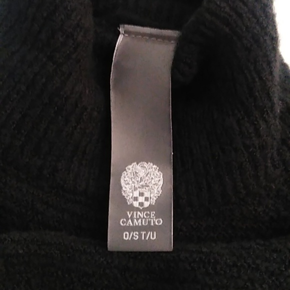 VINCE CAMUTO BLACK WITH GOLD LYREX SOFT, BLOCKKNIT, TURTLENECK CAPE SWEATER - Picture 3 of 5